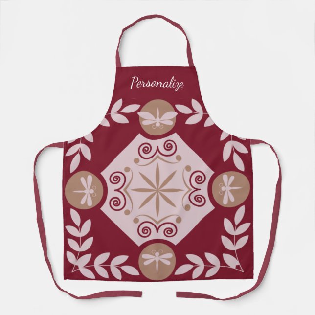 Dragonfly Moroccan Mosaic Tile Pattern Personalise Apron (Front)