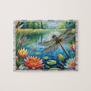 Dragonfly Mosaic, Flowers, Tiles, Gift, Jigsaw Puzzle