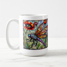 Dragonfly mosaic stained glass vibrant poppy eye