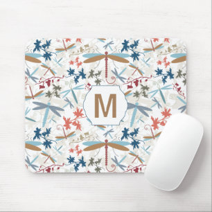 Dragonfly Multi Coloured Monogram Pattern Mouse Pad