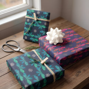 Dragonfly Nature in Midnight Blue Wrapping Paper Sheet