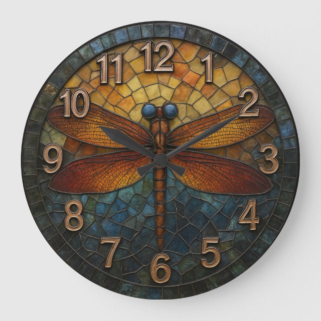 Dragonfly nature themed insect art garden style large clock (Front)