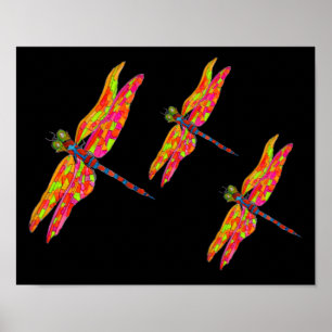 Dragonfly neon room art poster
