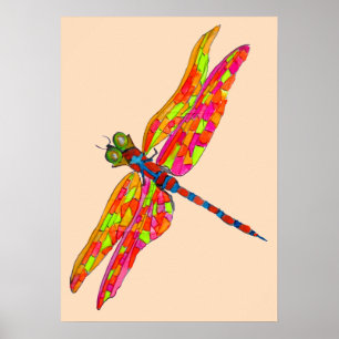 Dragonfly neon watercolor illustration poster