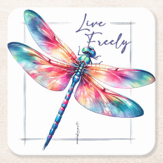Dragonfly of Freedom Square Paper Coaster