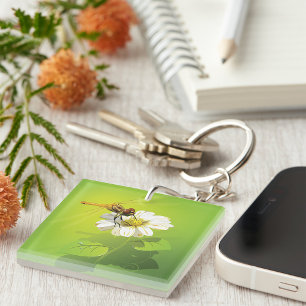 Dragonfly On A Flower Key Ring