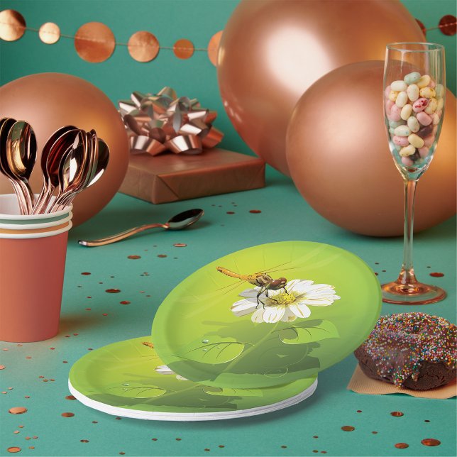 Dragonfly On A Flower Paper Plates (Creator Uploaded)