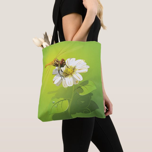 Dragonfly On A Flower Tote Bag (Close Up)