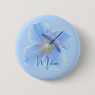 Dragonfly on Blue Poppy button