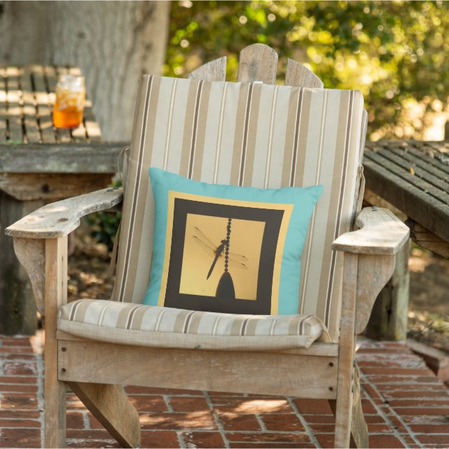 Dragonfly on Chain, Silhouette on Gold/Turquoise Cushion (Chair)