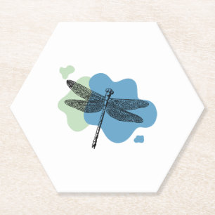 Dragonfly on colour blobs - Vintage Illustration Paper Coaster