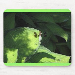 Dragonfly on Hosta Leaves Mouse Pad