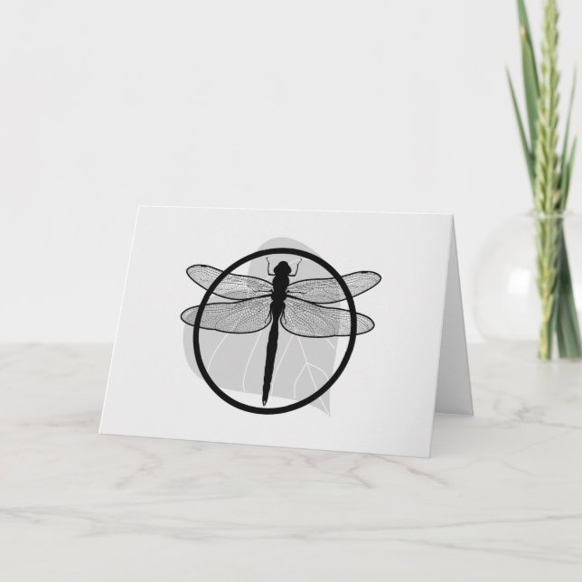 Dragonfly on Leaf Drawing - Wildlife Circle Series Card (Front)
