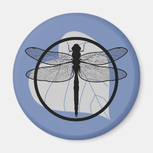 Dragonfly on Leaf Drawing - Wildlife Circle Series Magnet