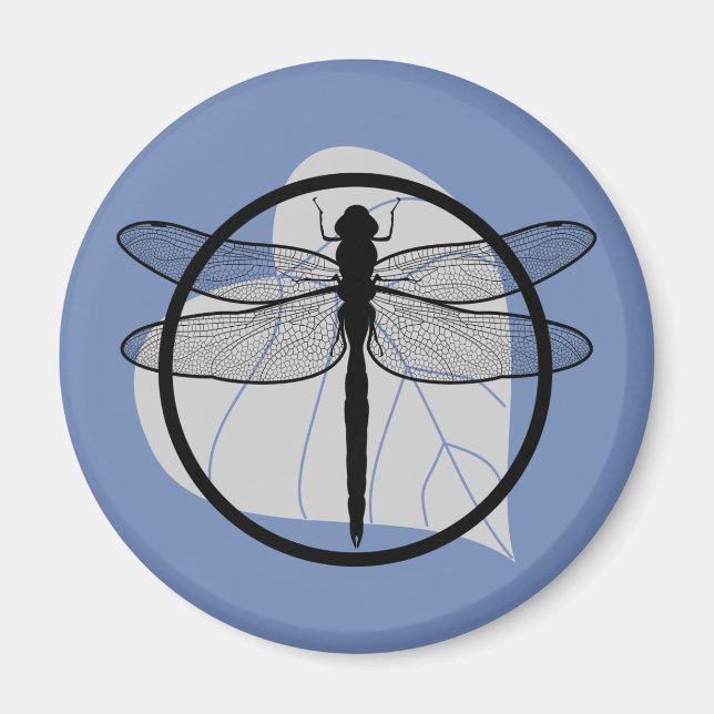 Dragonfly on Leaf Drawing - Wildlife Circle Series Magnet (Front)