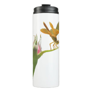 Dragonfly on Pink Rosebud Thermal Tumbler