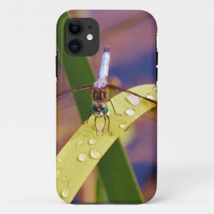 Dragonfly on raindrop leaf iPhone 11 case
