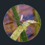 Dragonfly on raindrop leaf dartboard<br><div class="desc">Dragonfly on raindrop leaf Teal & purple Dragonfly Rainbow Dragonfly Rainbow Dragonfly Blue Dragonfly on a Purple flowers. dragon,  fly,  flies,  dragonflies,  dragonflies,  flying,  dragons,  insect,  insects,  garden,  nature,  growth,  plants,  dragonflies and damselflies, serenity ,  fun,  summer,  joy, green</div>