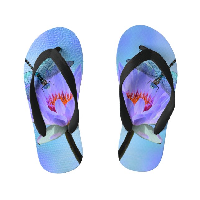 Dragonfly on Water Lily Flip Flops (Footbed)