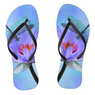 Dragonfly on Water Lily Flip Flops