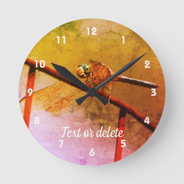 Dragonfly On Wire Fence Abstract Personalised Round Clock (Front)