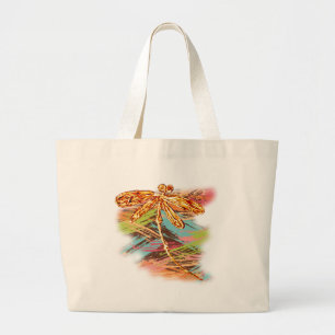 Dragonfly Orange Splash Large Tote Bag