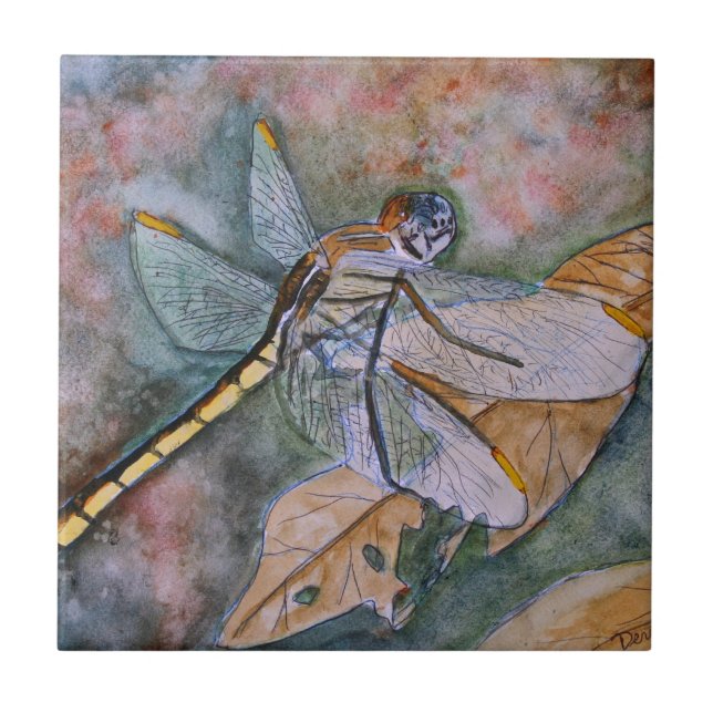 dragonfly painting ceramic tile (Front)