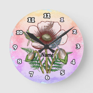 Dragonfly Pale Poppy Round Clock