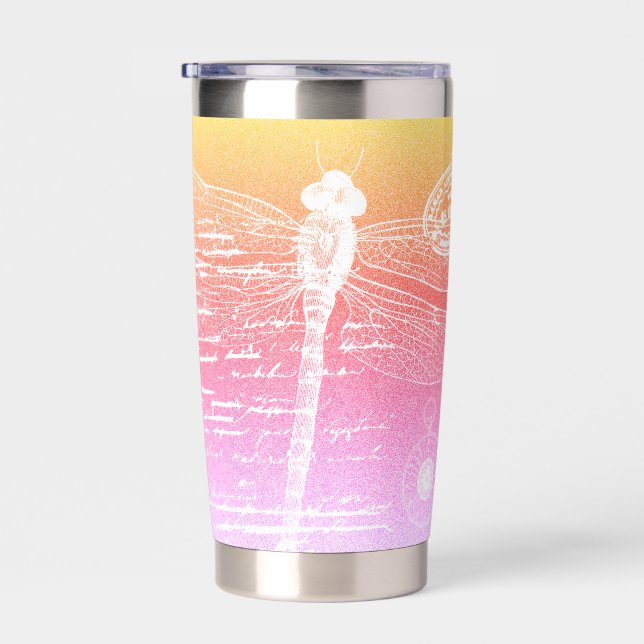 Dragonfly pastel gradient personalised insulated tumbler (Right)