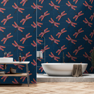 Dragonfly Pattern on Midnight Blue Wallpaper