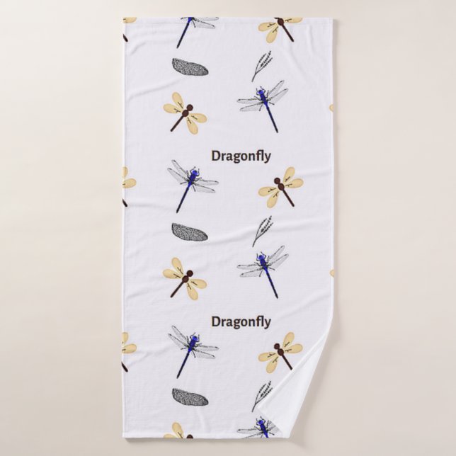 Dragonfly pattern on white bath towel (Bath Towel)