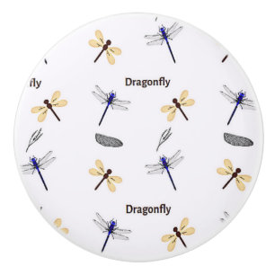 Dragonfly pattern on white ceramic knob