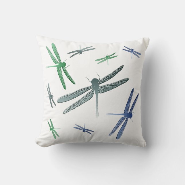 Dragonfly pattern pillow blue teal green (Front)