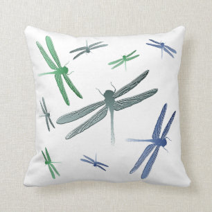 Dragonfly pattern pillow blue teal green