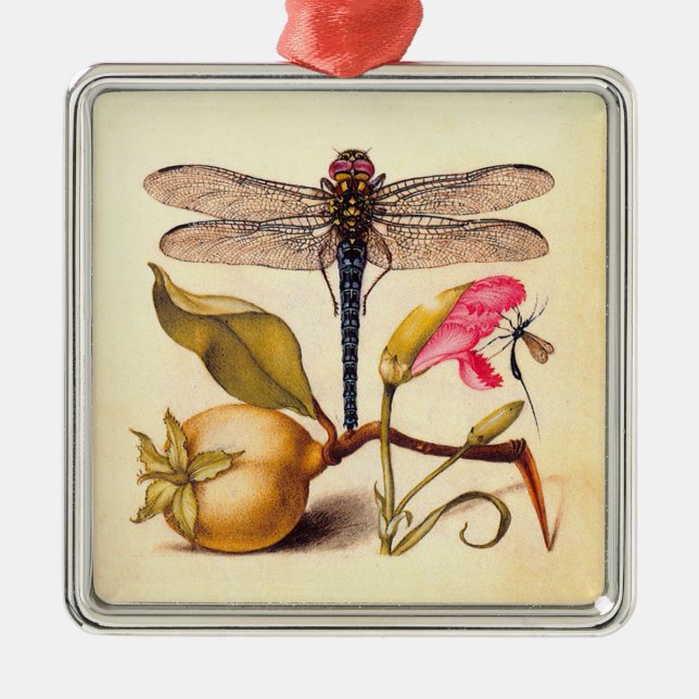 Dragonfly, Pear, Carnation, and Insect Metal Tree Decoration (Front)