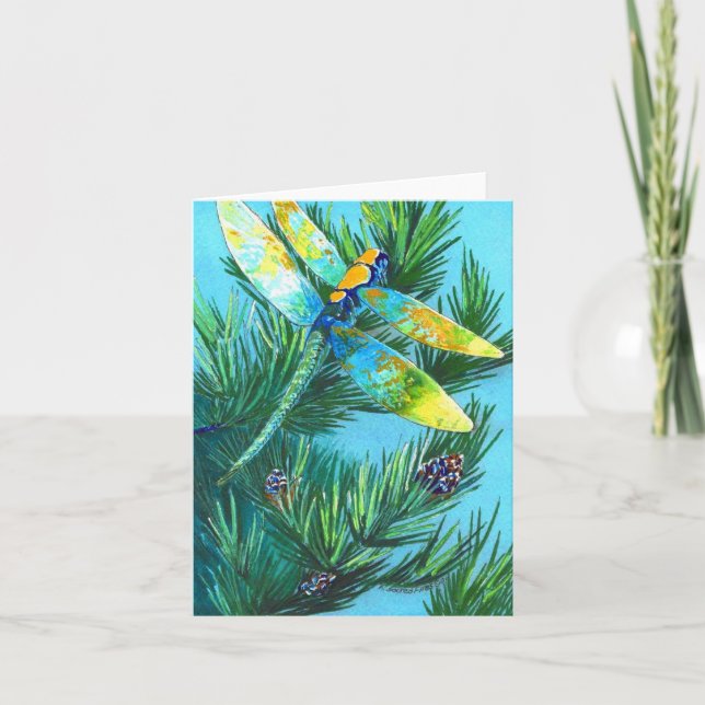 Dragonfly & Pinetree Colour Folded Greeting Card (Front)