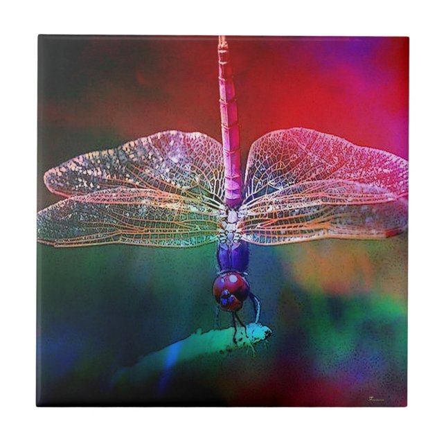 DRAGONFLY PINK DELIGHT.jpg Ceramic Tile (Front)