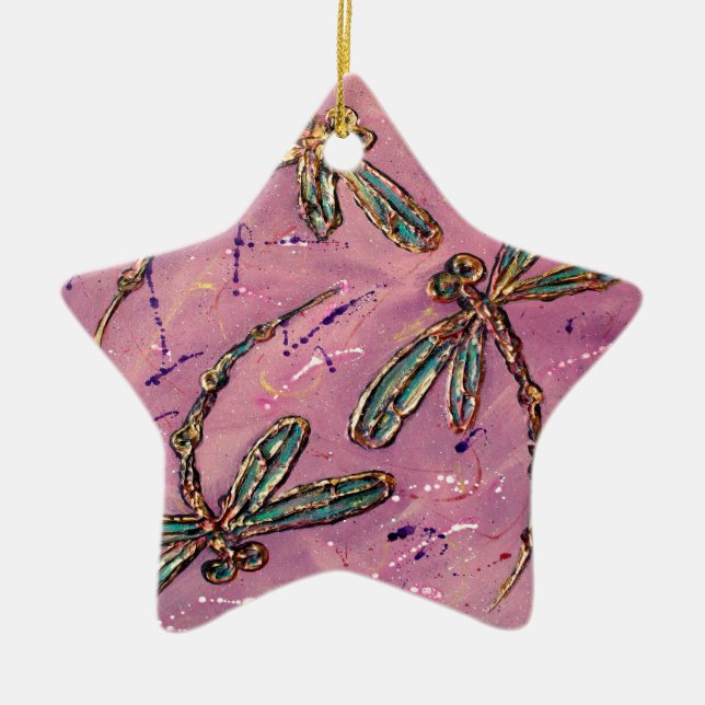 Dragonfly Pink Fizz Ceramic Ornament (Front)