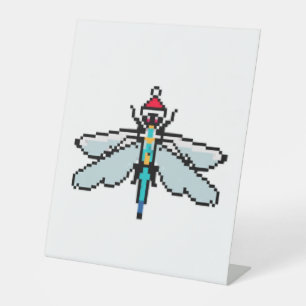Dragonfly Pixelated Christmas - Funny Dragonfly Pedestal Sign