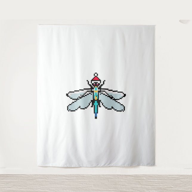 Dragonfly Pixelated Christmas - Funny Dragonfly Tapestry (Front)