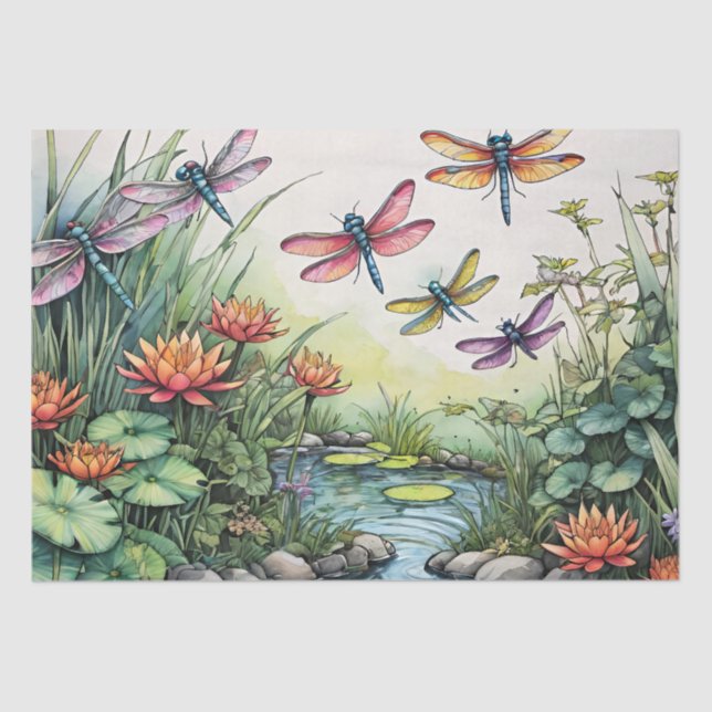 Dragonfly Pond Lili pads Dragonflies               Tissue Paper (Front)