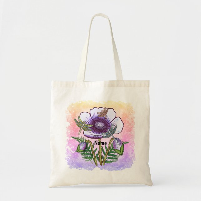 Dragonfly Purple Poppy Tote Bag (Front)