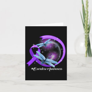 Dragonfly Purple Ribbon Overdose Awareness 2 Card