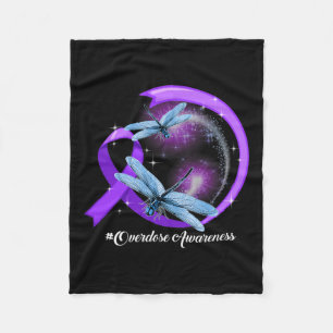 Dragonfly Purple Ribbon Overdose Awareness 2 Fleece Blanket