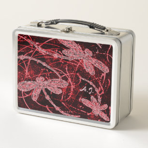 Dragonfly Red Haze Metal Lunch Box