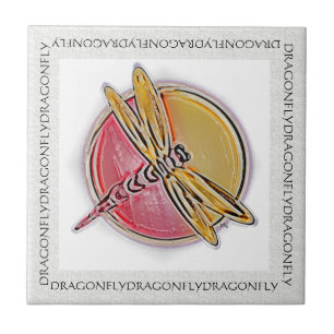 Dragonfly Red Yellow Ceramic Tile