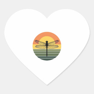 Dragonfly Retro (2) Heart Sticker