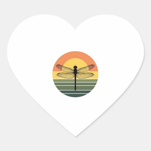 Dragonfly Retro (2) Heart Sticker (Front)