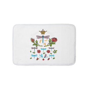 dragonfly roses flowers bath mat