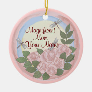 Dragonfly Roses Mum  Ceramic Ornament